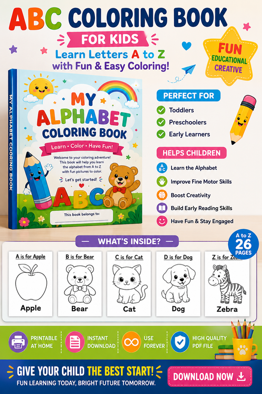 ABC Coloring Book for Kids: Learn Letters A to Z with Fun & Easy Coloring Activities