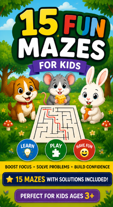 15 Fun Mazes for Kids 🐾 | Educational Activity Book to Build Focus, Thinking & Confidence