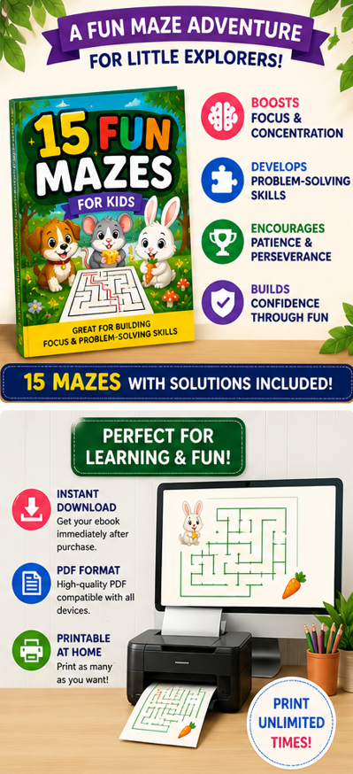 15 Fun Mazes for Kids 🐾 | Educational Activity Book to Build Focus, Thinking & Confidence
